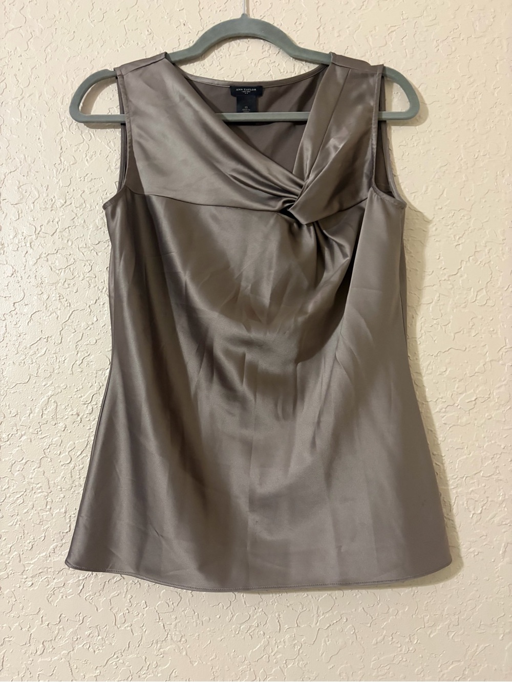 Ann Taylor Taupe Satin Twist-Neck Sleeveless Camisole